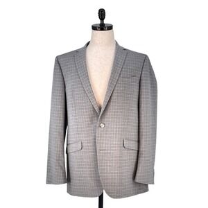 REACTION KENNETH COLE 44R Techni-Cole Gray Plaid Jacket Blazer Sport Coat
